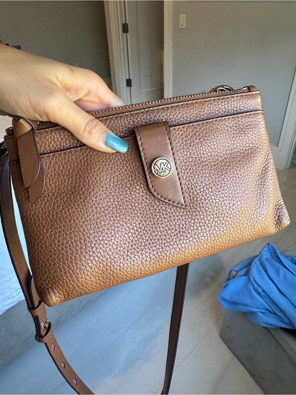 Michael Kors Brown Pebbled Leather Crossbody Wristlet
